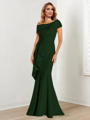 Trumpet Mermaid One Shoulder Long Sleeves Mother Of The Bride Dresses With Lace