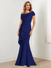 Trumpet Mermaid One Shoulder Long Sleeves Mother Of The Bride Dresses With Lace
