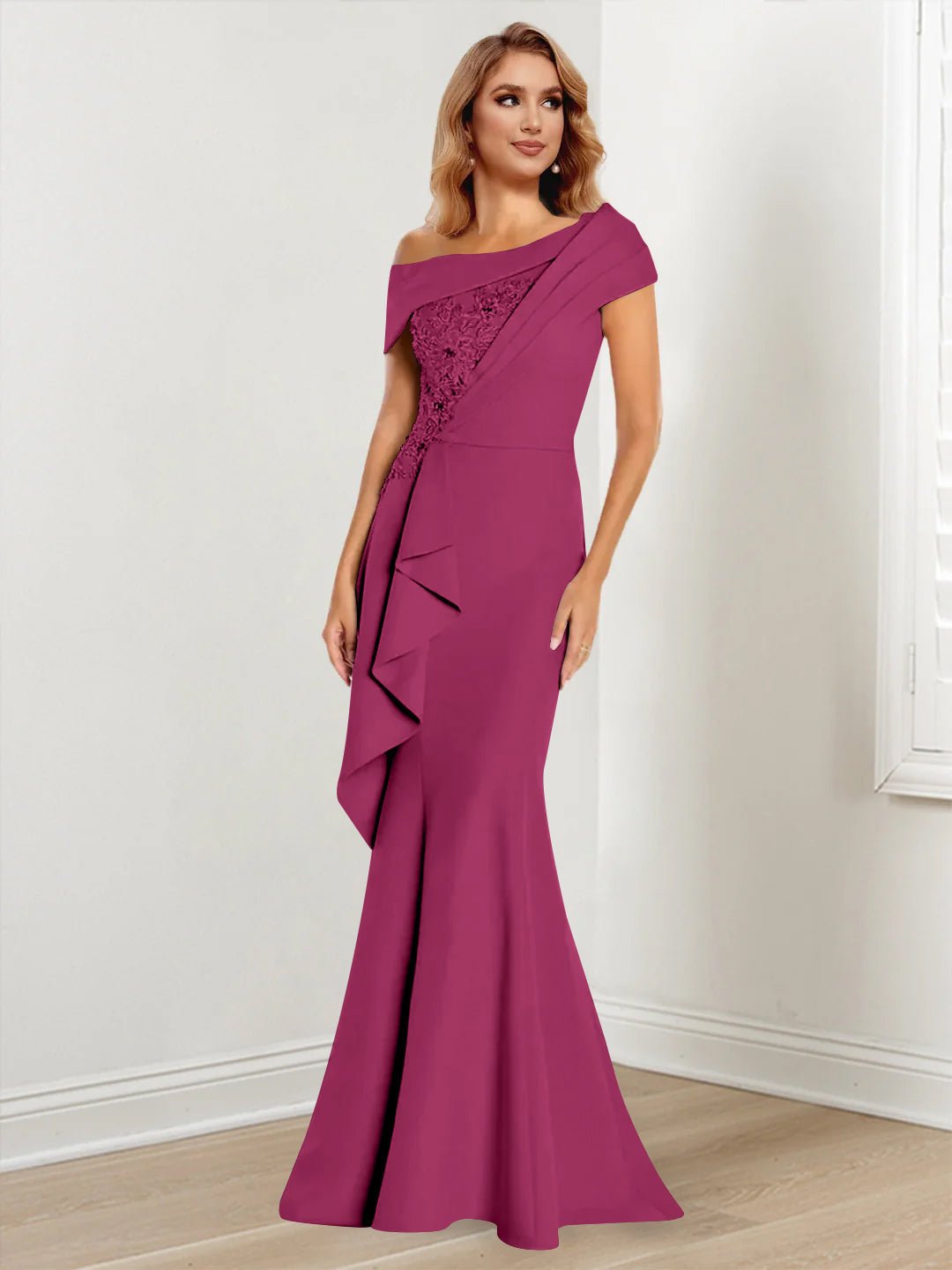 Trumpet Mermaid One Shoulder Long Sleeves Mother Of The Bride Dresses With Lace
