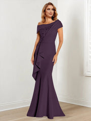 Trumpet Mermaid One Shoulder Long Sleeves Mother Of The Bride Dresses With Lace
