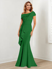 Trumpet Mermaid One Shoulder Long Sleeves Mother Of The Bride Dresses With Lace