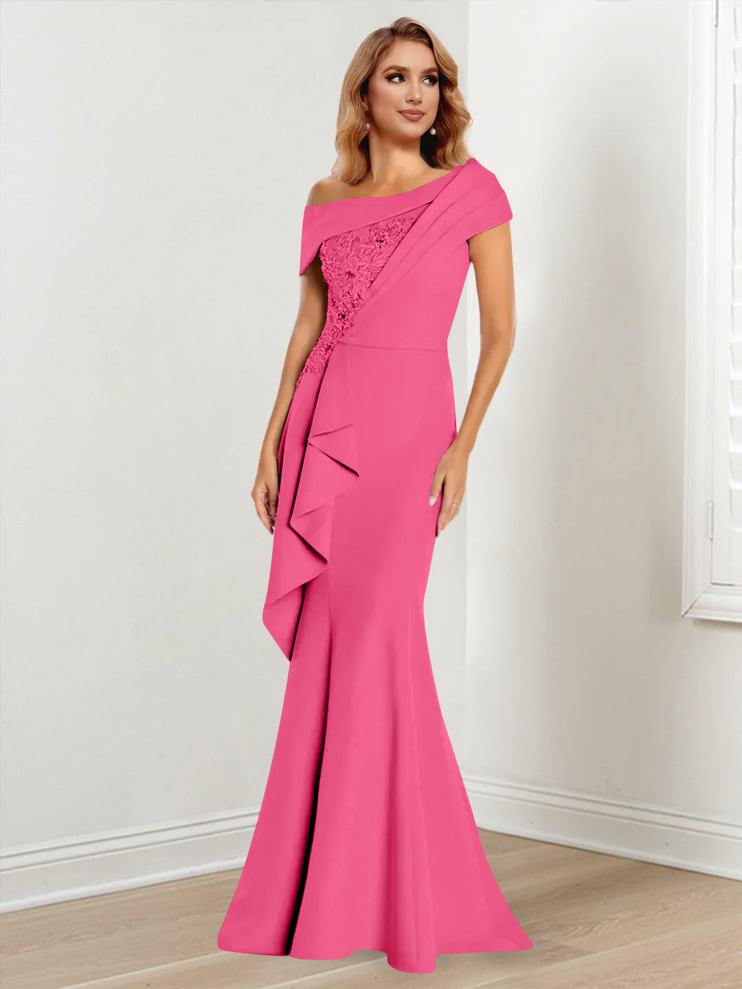 Trumpet Mermaid One Shoulder Long Sleeves Mother Of The Bride Dresses With Lace