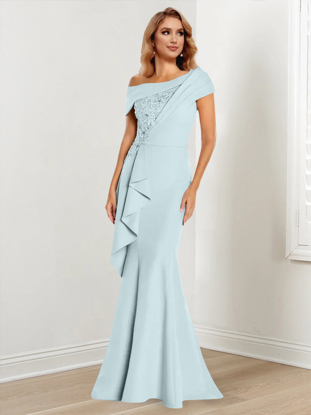 Trumpet Mermaid One Shoulder Long Sleeves Mother Of The Bride Dresses With Lace