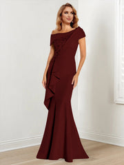 Trumpet Mermaid One Shoulder Long Sleeves Mother Of The Bride Dresses With Lace