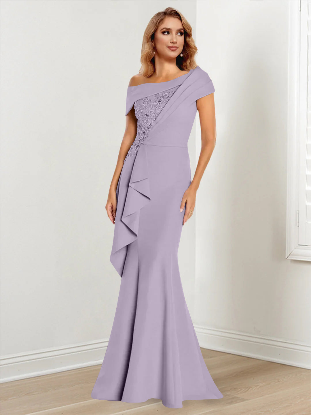 Trumpet Mermaid One Shoulder Long Sleeves Mother Of The Bride Dresses With Lace