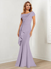 Trumpet Mermaid One Shoulder Long Sleeves Mother Of The Bride Dresses With Lace