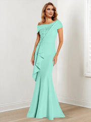 Trumpet Mermaid One Shoulder Long Sleeves Mother Of The Bride Dresses With Lace