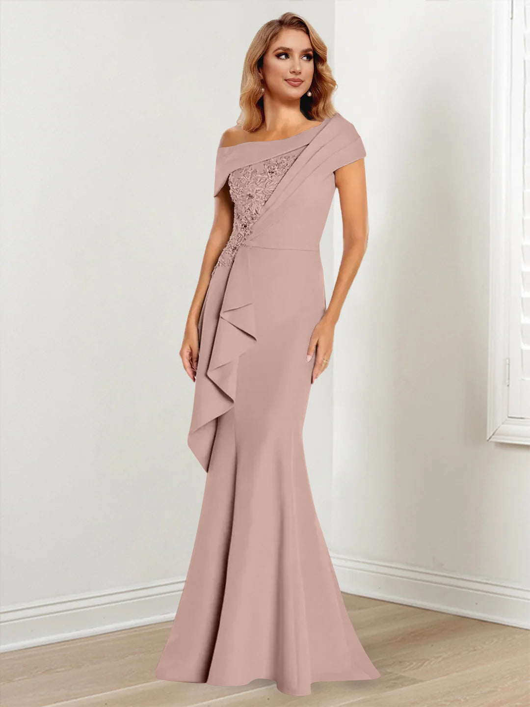 Trumpet Mermaid One Shoulder Long Sleeves Mother Of The Bride Dresses With Lace