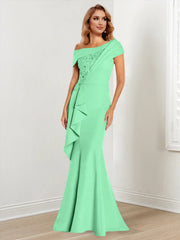 Trumpet Mermaid One Shoulder Long Sleeves Mother Of The Bride Dresses With Lace