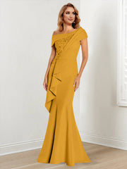Trumpet Mermaid One Shoulder Long Sleeves Mother Of The Bride Dresses With Lace