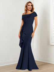 Trumpet Mermaid One Shoulder Long Sleeves Mother Of The Bride Dresses With Lace