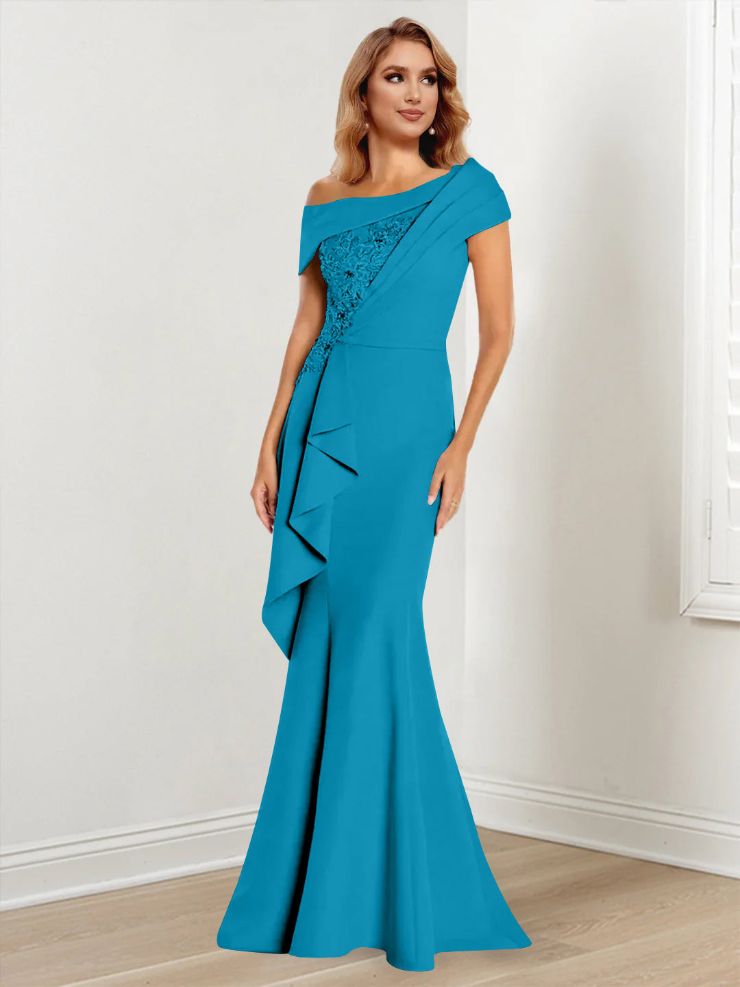 Trumpet Mermaid One Shoulder Long Sleeves Mother Of The Bride Dresses With Lace