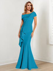 Trumpet Mermaid One Shoulder Long Sleeves Mother Of The Bride Dresses With Lace