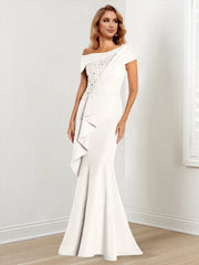 Trumpet Mermaid One Shoulder Long Sleeves Mother Of The Bride Dresses With Lace