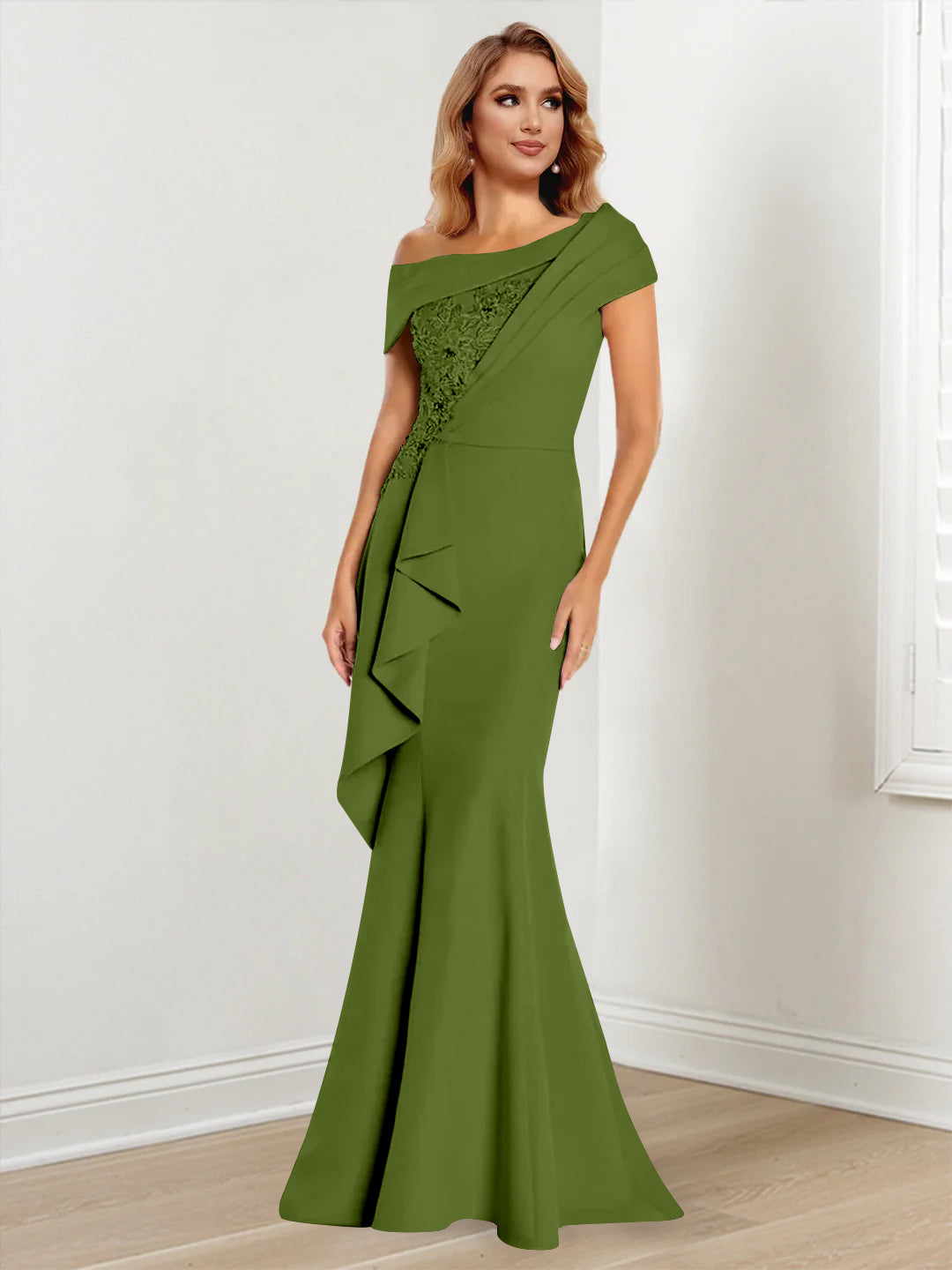 Trumpet Mermaid One Shoulder Long Sleeves Mother Of The Bride Dresses With Lace
