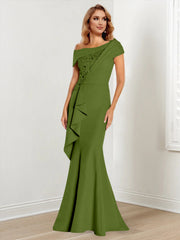 Trumpet Mermaid One Shoulder Long Sleeves Mother Of The Bride Dresses With Lace