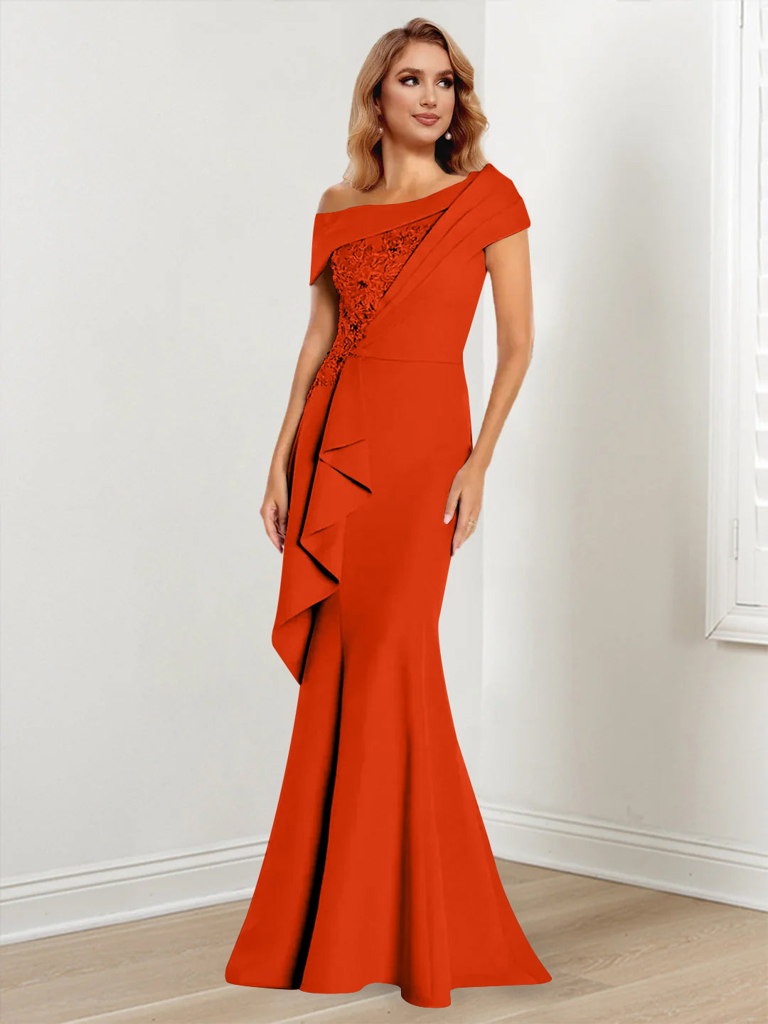 Trumpet Mermaid One Shoulder Long Sleeves Mother Of The Bride Dresses With Lace