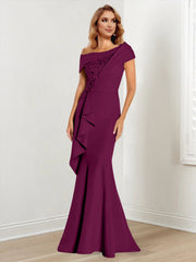 Trumpet Mermaid One Shoulder Long Sleeves Mother Of The Bride Dresses With Lace