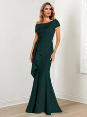 Trumpet Mermaid One Shoulder Long Sleeves Mother Of The Bride Dresses With Lace