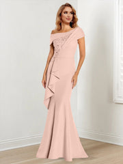 Trumpet Mermaid One Shoulder Long Sleeves Mother Of The Bride Dresses With Lace