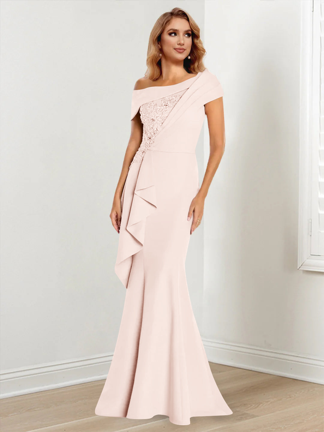 Trumpet Mermaid One Shoulder Long Sleeves Mother Of The Bride Dresses With Lace