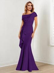 Trumpet Mermaid One Shoulder Long Sleeves Mother Of The Bride Dresses With Lace