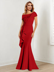 Trumpet Mermaid One Shoulder Long Sleeves Mother Of The Bride Dresses With Lace