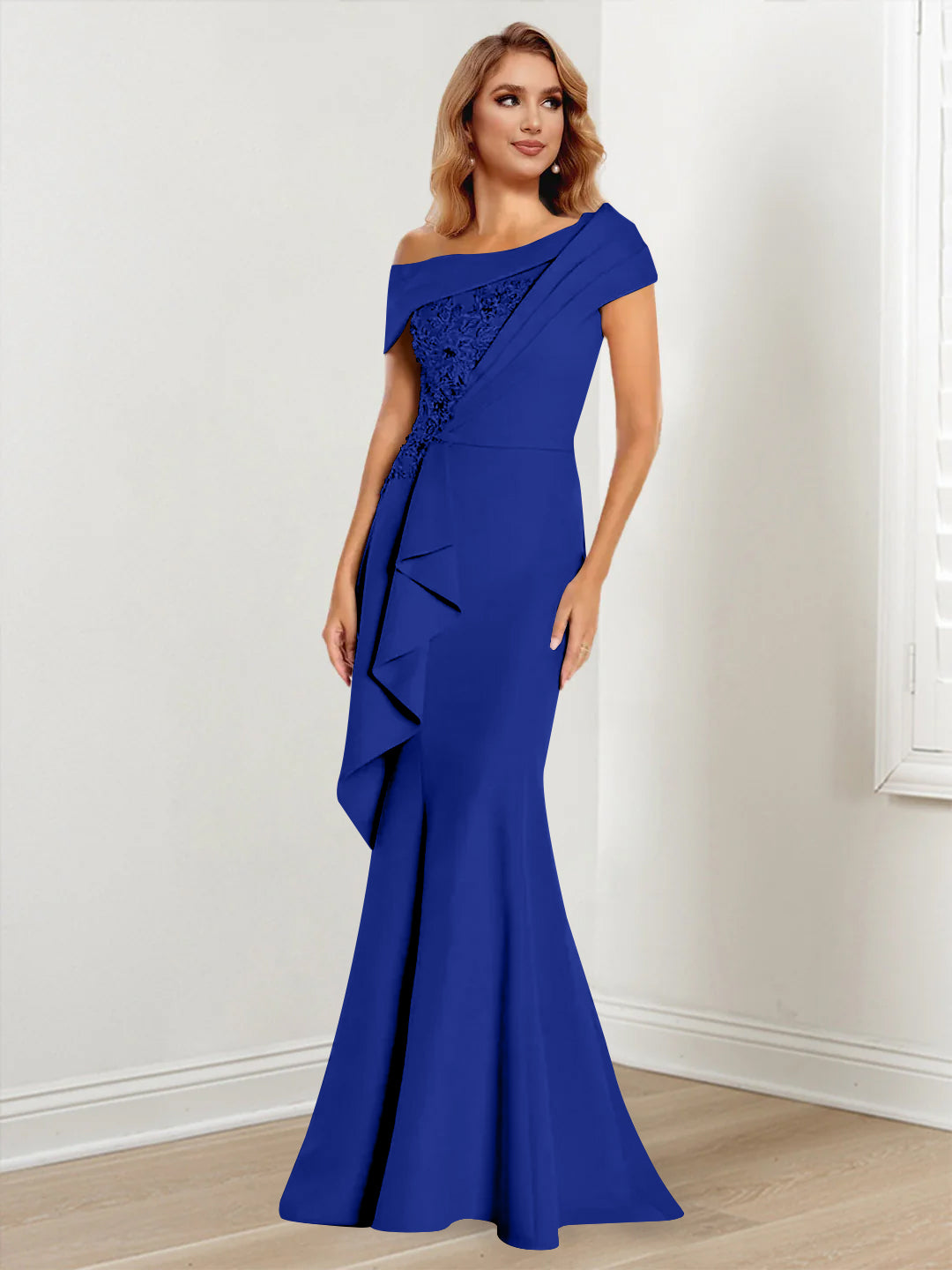 Trumpet Mermaid One Shoulder Long Sleeves Mother Of The Bride Dresses With Lace