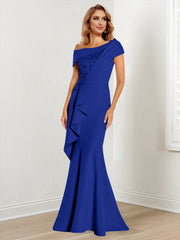 Trumpet Mermaid One Shoulder Long Sleeves Mother Of The Bride Dresses With Lace