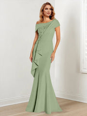 Trumpet Mermaid One Shoulder Long Sleeves Mother Of The Bride Dresses With Lace