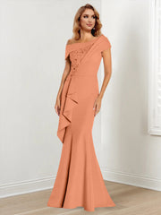 Trumpet Mermaid One Shoulder Long Sleeves Mother Of The Bride Dresses With Lace