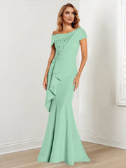 Trumpet Mermaid One Shoulder Long Sleeves Mother Of The Bride Dresses With Lace