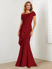 Trumpet Mermaid One Shoulder Long Sleeves Mother Of The Bride Dresses With Lace