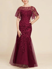 Trumpet Mermaid Scoop Half Sleeves Floor Length Mother Of The Bride Dresses With Lace