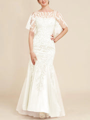 Trumpet Mermaid Scoop Half Sleeves Floor Length Mother Of The Bride Dresses With Lace