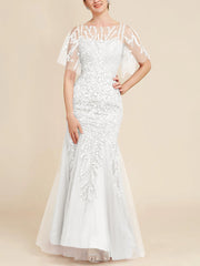 Trumpet Mermaid Scoop Half Sleeves Floor Length Mother Of The Bride Dresses With Lace