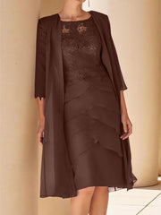 Sheath Column Jewel Neck Short Sleeves Knee Length Mother Of The Bride Dresses With Lace