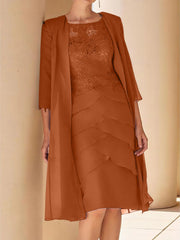 Sheath Column Jewel Neck Short Sleeves Knee Length Mother Of The Bride Dresses With Lace