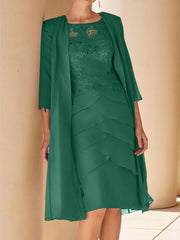 Sheath Column Jewel Neck Short Sleeves Knee Length Mother Of The Bride Dresses With Lace