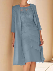 Sheath Column Jewel Neck Short Sleeves Knee Length Mother Of The Bride Dresses With Lace