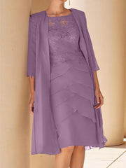 Sheath Column Jewel Neck Short Sleeves Knee Length Mother Of The Bride Dresses With Lace