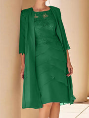 Sheath Column Jewel Neck Short Sleeves Knee Length Mother Of The Bride Dresses With Lace