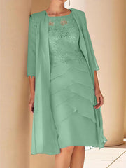 Sheath Column Jewel Neck Short Sleeves Knee Length Mother Of The Bride Dresses With Lace