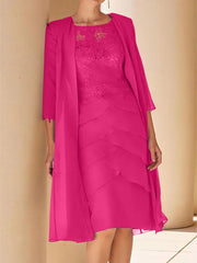 Sheath Column Jewel Neck Short Sleeves Knee Length Mother Of The Bride Dresses With Lace