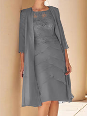 Sheath Column Jewel Neck Short Sleeves Knee Length Mother Of The Bride Dresses With Lace