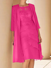Sheath Column Jewel Neck Short Sleeves Knee Length Mother Of The Bride Dresses With Lace