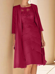 Sheath Column Jewel Neck Short Sleeves Knee Length Mother Of The Bride Dresses With Lace