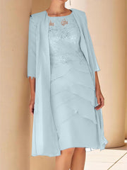 Sheath Column Jewel Neck Short Sleeves Knee Length Mother Of The Bride Dresses With Lace
