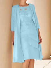 Sheath Column Jewel Neck Short Sleeves Knee Length Mother Of The Bride Dresses With Lace