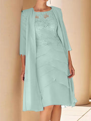 Sheath Column Jewel Neck Short Sleeves Knee Length Mother Of The Bride Dresses With Lace